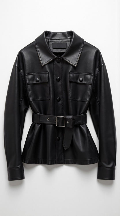 Giacca Donna in Pelle PU con Cintura