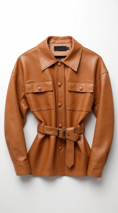 Giacca Donna in Pelle PU con Cintura