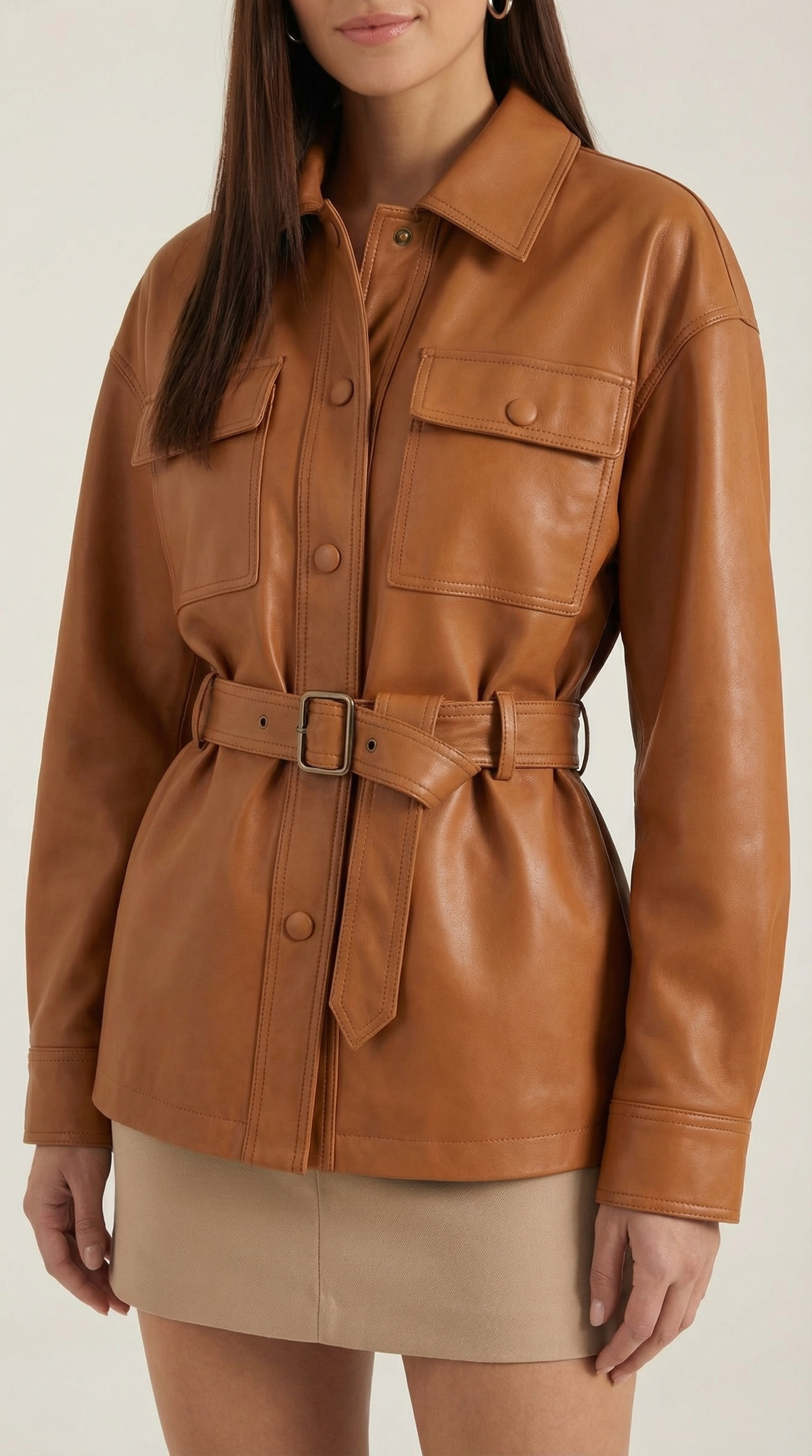 Giacca Donna in Pelle PU con Cintura