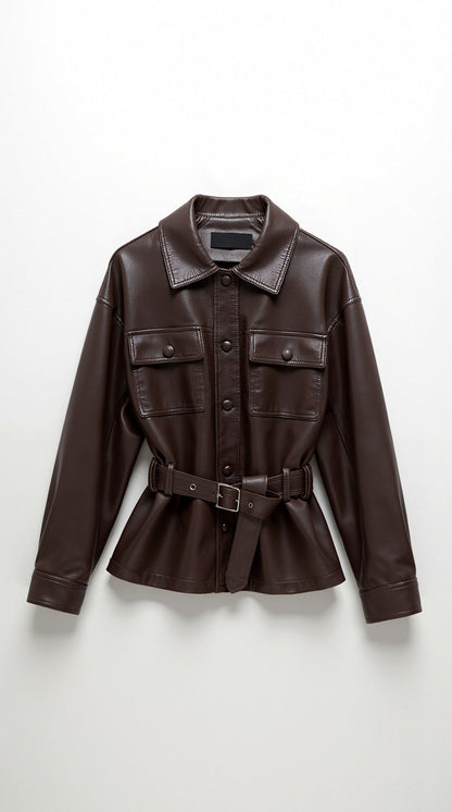 Giacca Donna in Pelle PU con Cintura