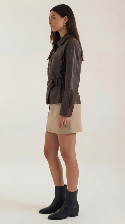Giacca Donna in Pelle PU con Cintura