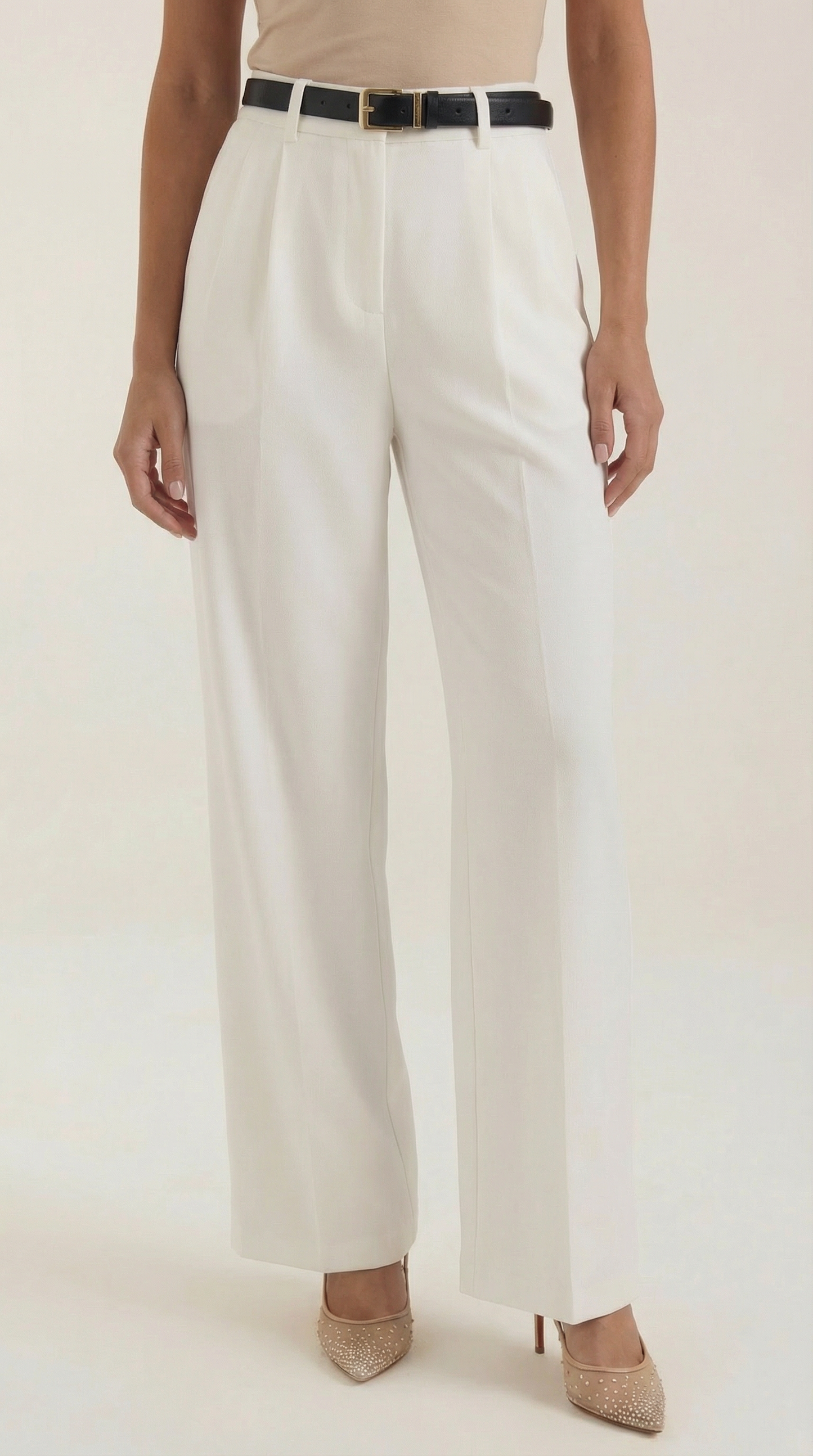 Pantaloni Donna a Gamba Dritta con Pieghe Frontali