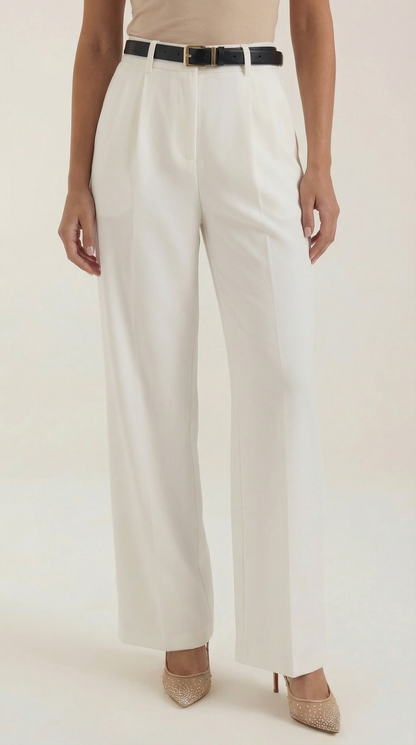 Pantaloni Donna a Gamba Dritta con Pieghe Frontali