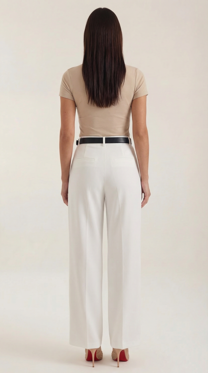 Pantaloni Donna a Gamba Dritta con Pieghe Frontali