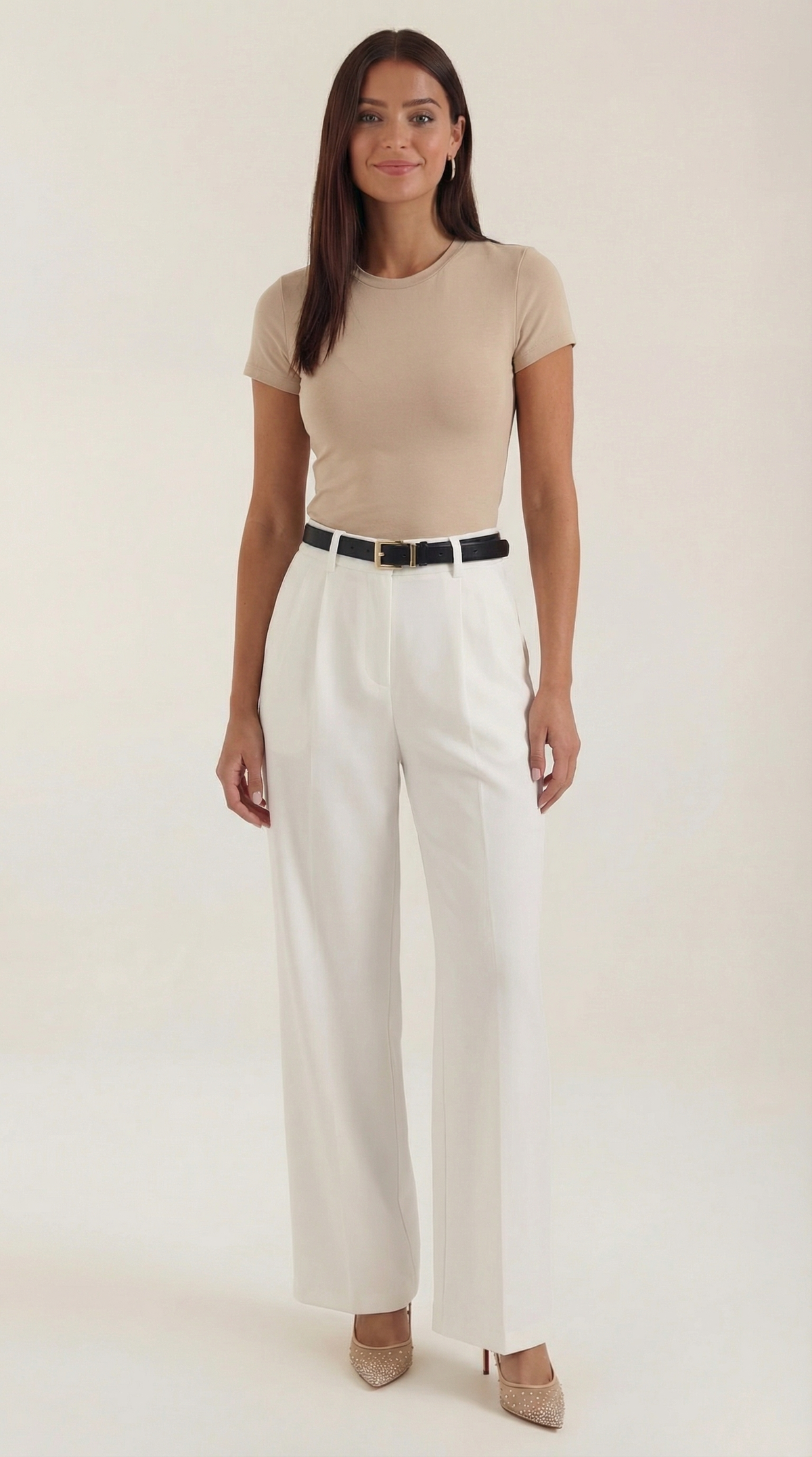 Pantaloni Donna a Gamba Dritta con Pieghe Frontali