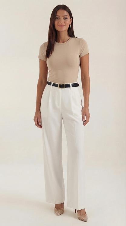 Pantaloni Donna a Gamba Dritta con Pieghe Frontali
