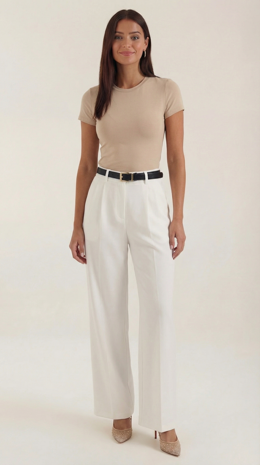Pantaloni Donna a Gamba Dritta con Pieghe Frontali