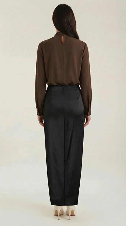 Gonna Midi Donna Drappeggiata con Dettaglio Dorato
