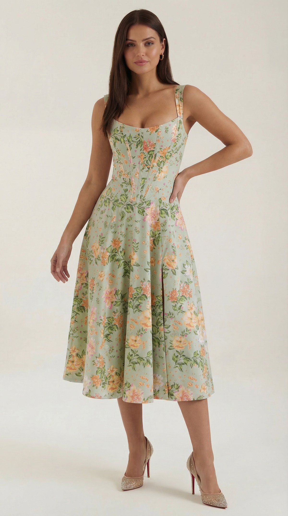 Abito Midi Donna Bustier con Spalline Larghe