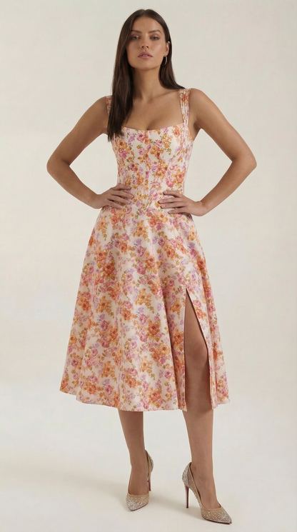 Abito Midi Donna Bustier con Spalline Larghe