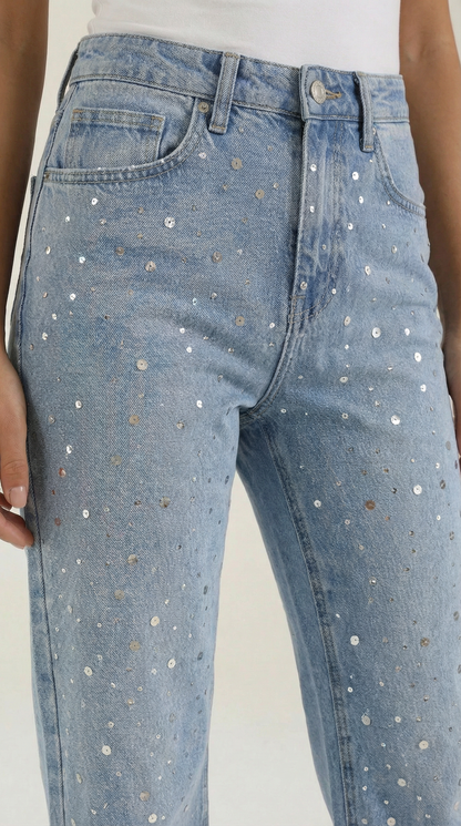 Jeans Baggy Donna con Punti Luccicanti