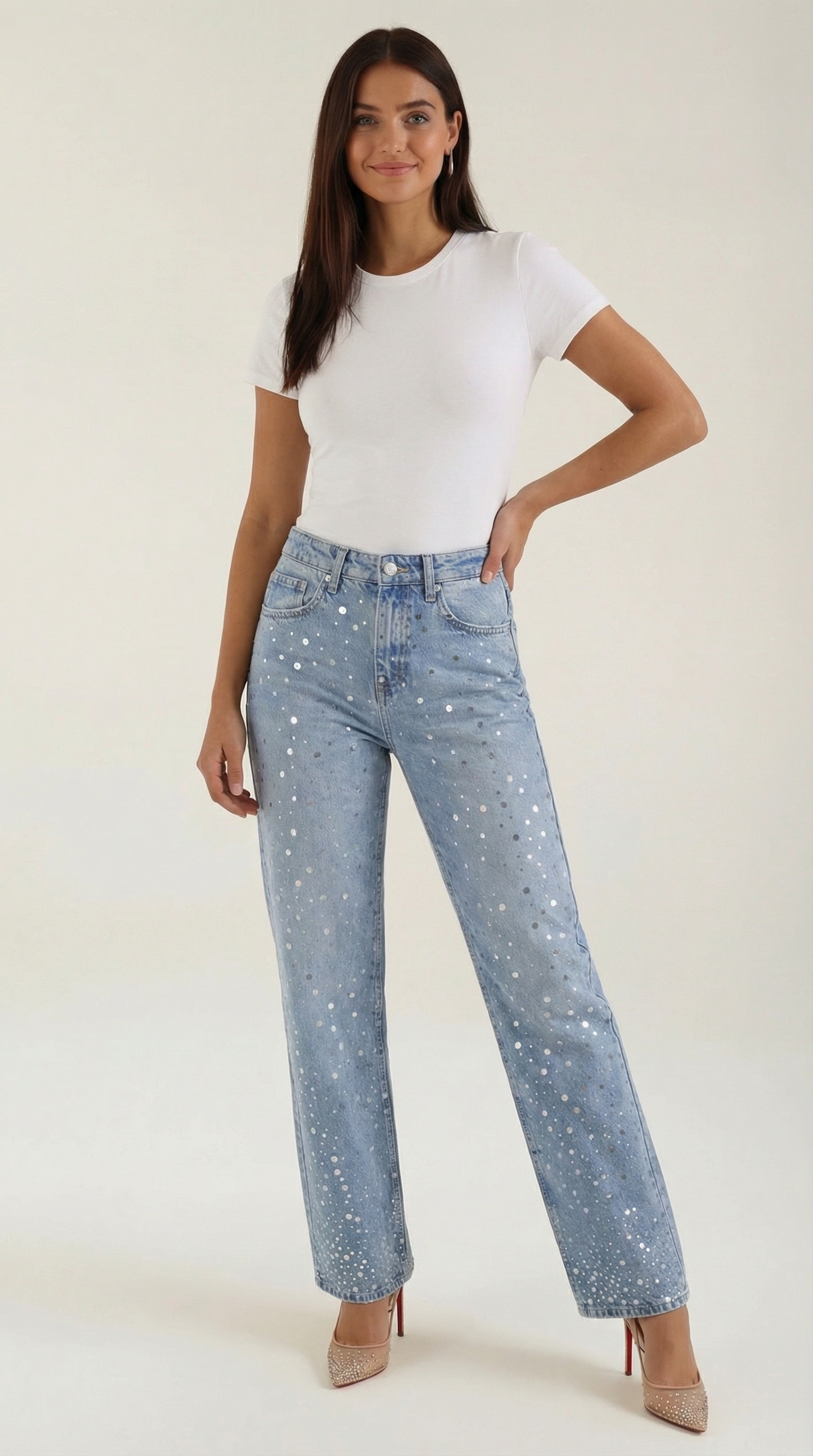 Jeans Baggy Donna con Punti Luccicanti