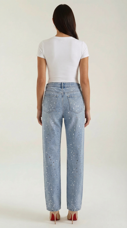 Jeans Baggy Donna con Punti Luccicanti