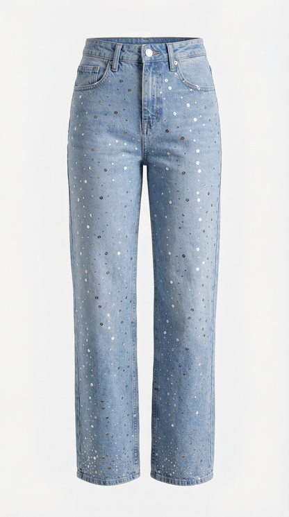 Jeans Baggy Donna con Punti Luccicanti