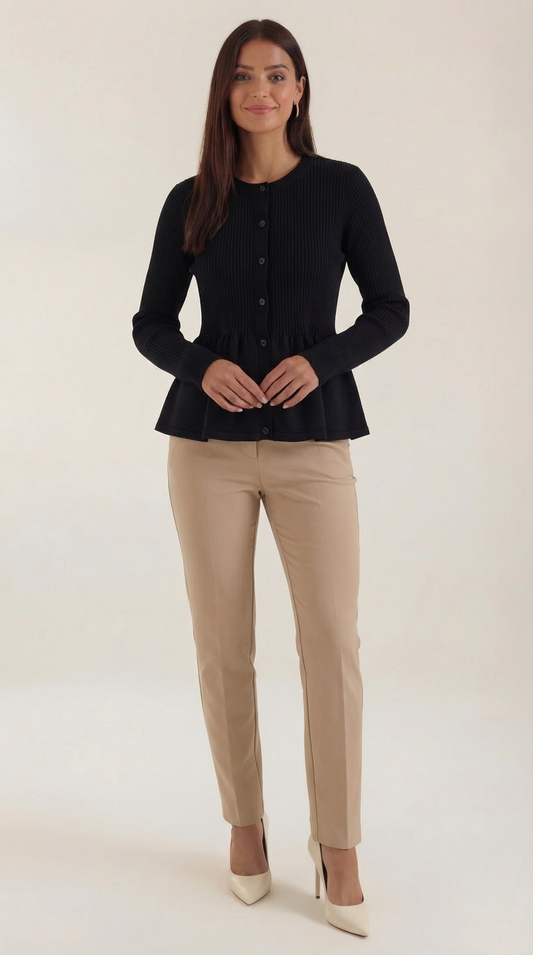 Cardigan Donna a Peplo con Bottoni
