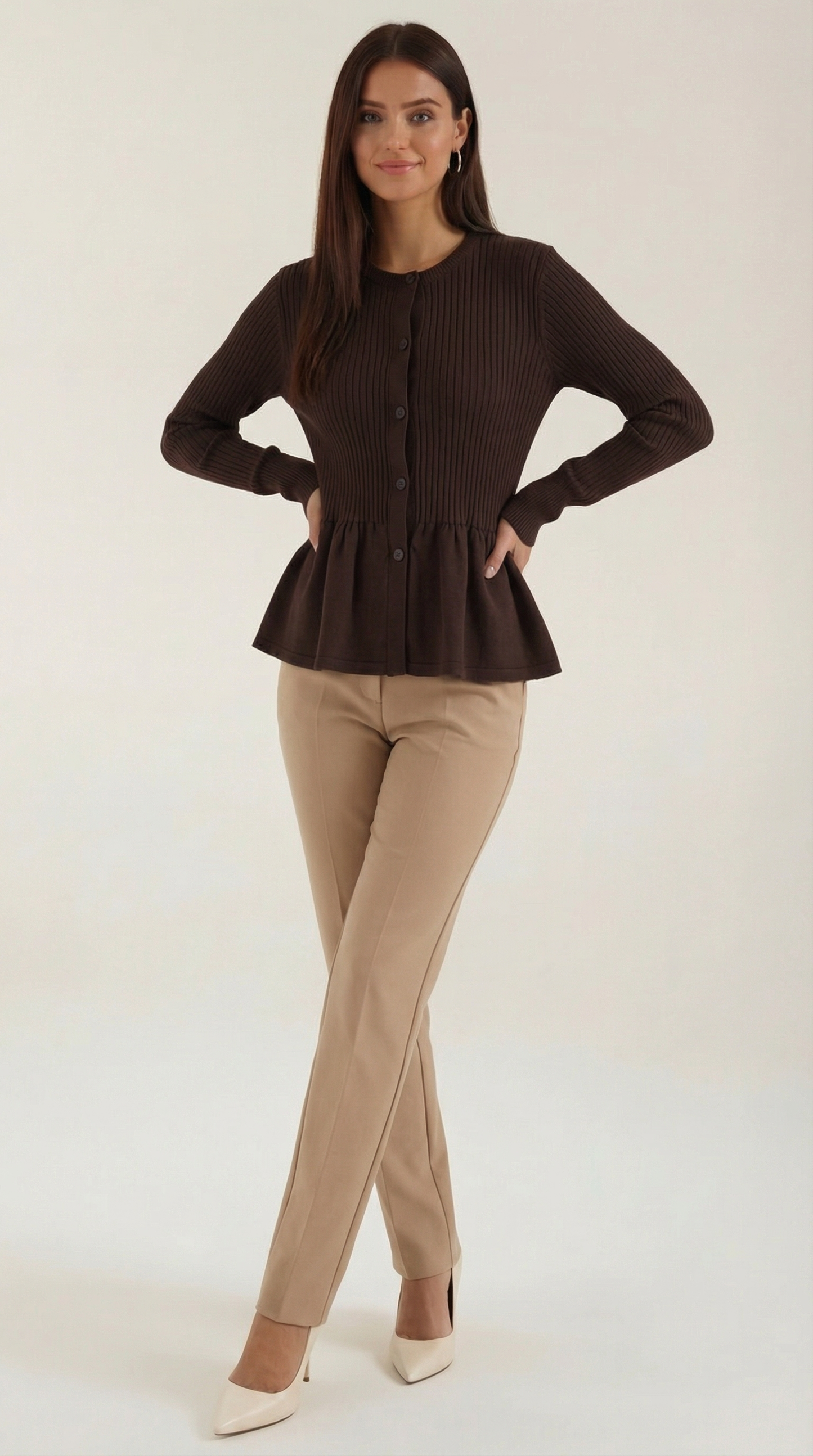 Cardigan Donna a Peplo con Bottoni