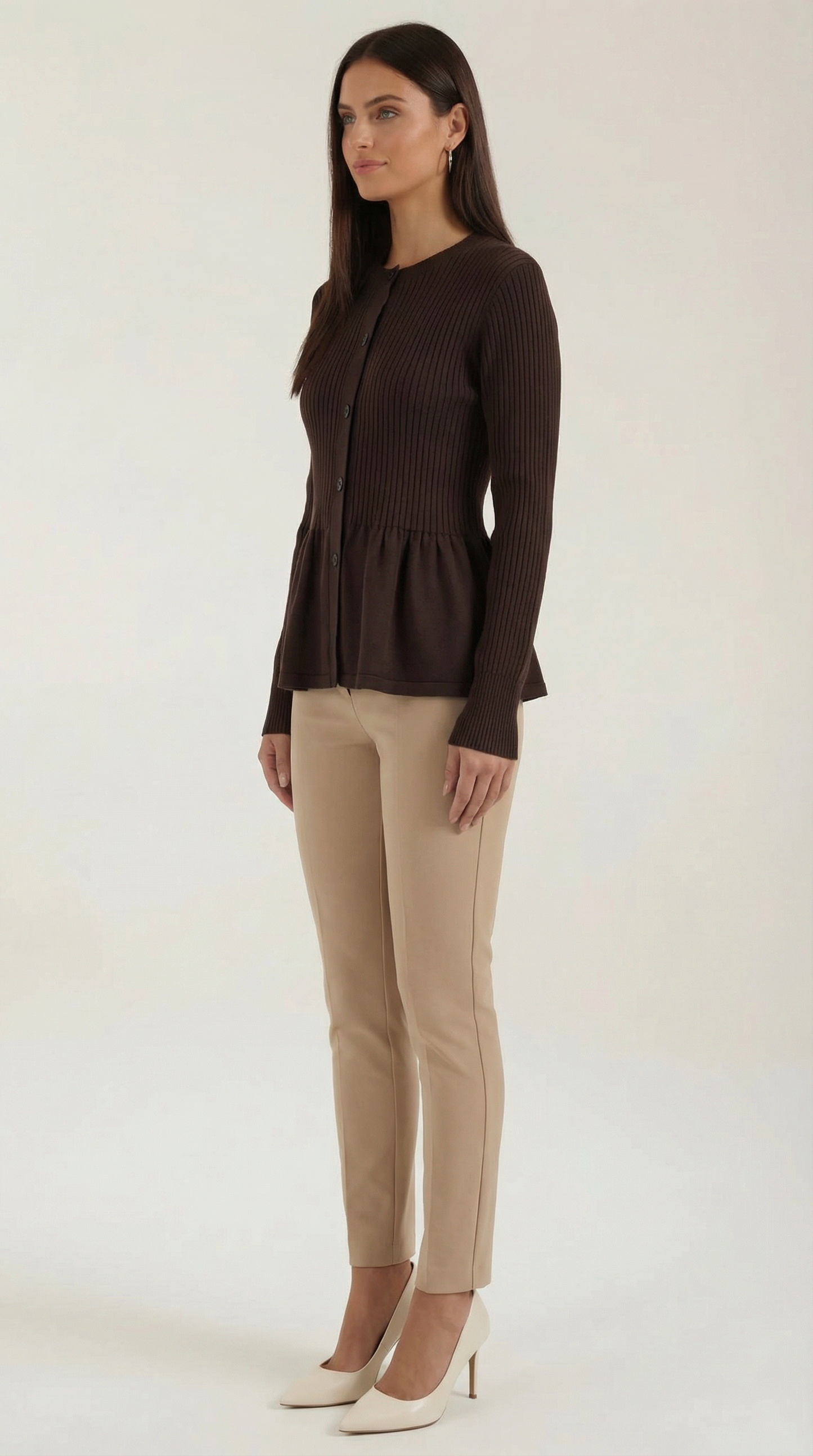 Cardigan Donna a Peplo con Bottoni