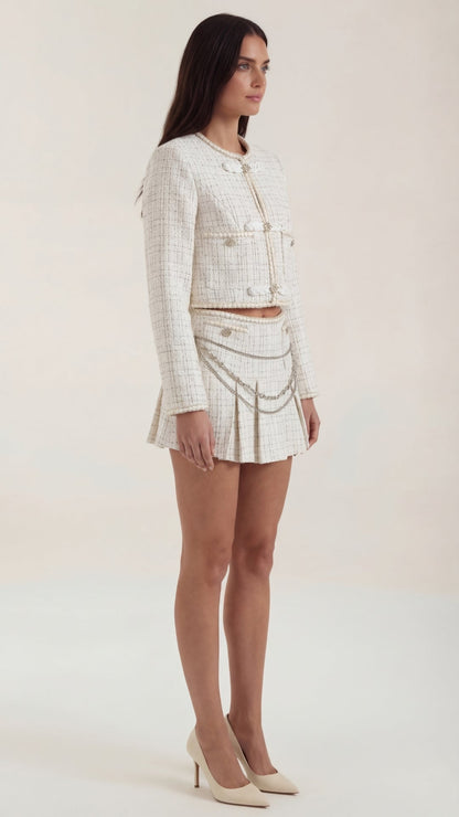 Completo Donna in Tweed Crema con Bottoni Dorati