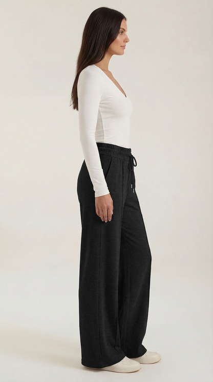 Pantaloni Donna a Gamba Larga con Coulisse