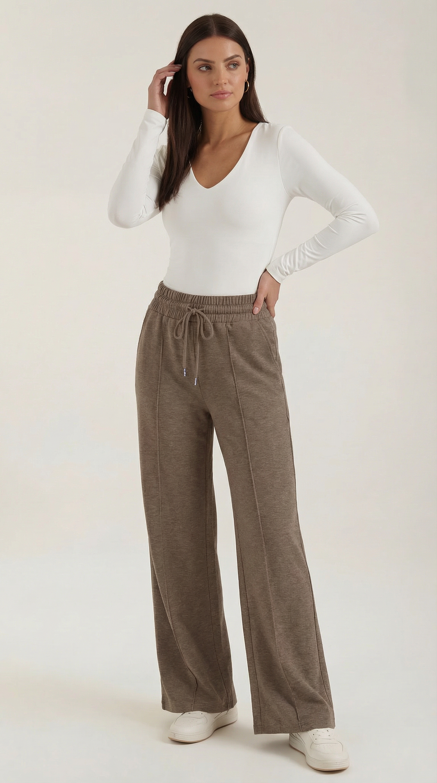 Pantaloni Donna a Gamba Larga con Coulisse
