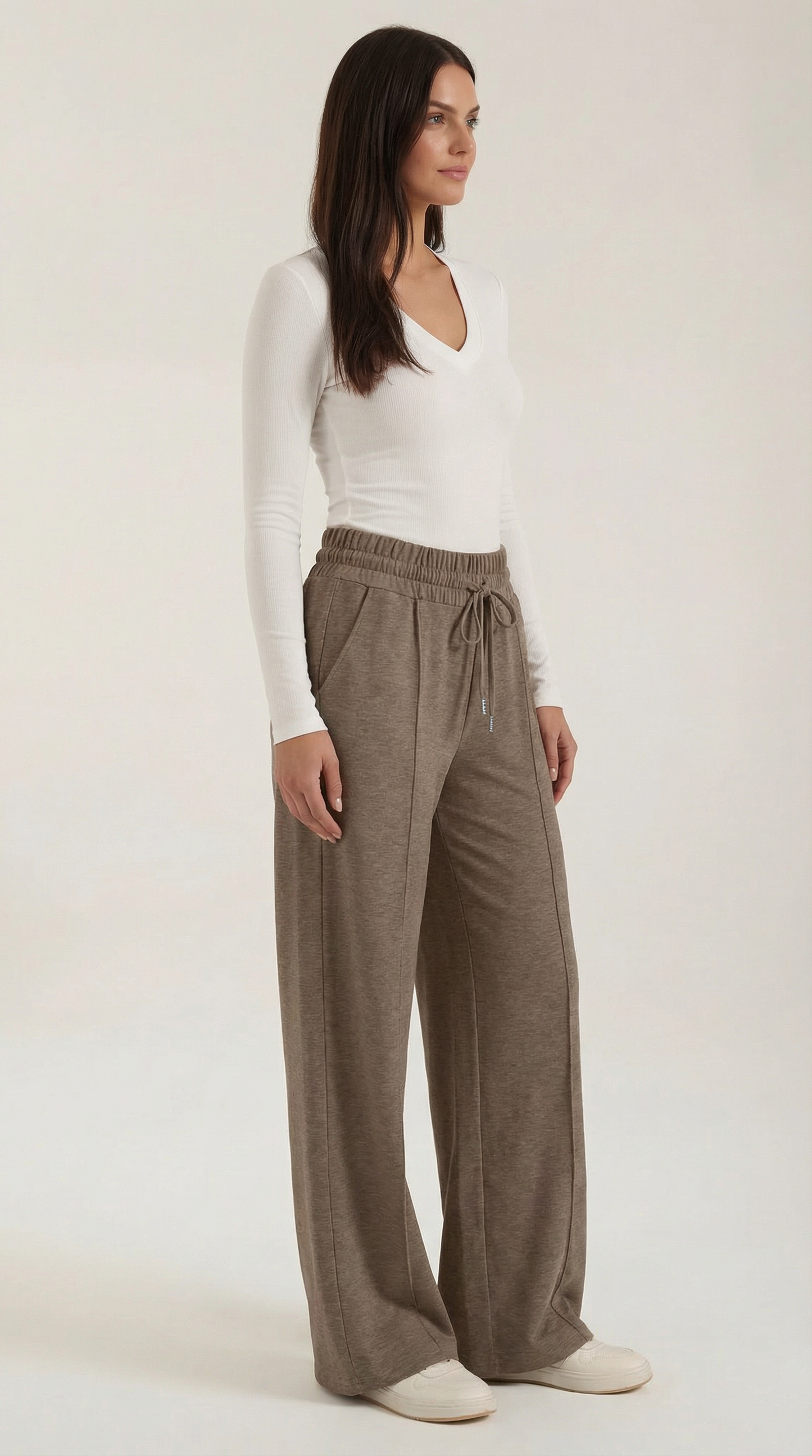 Pantaloni Donna a Gamba Larga con Coulisse