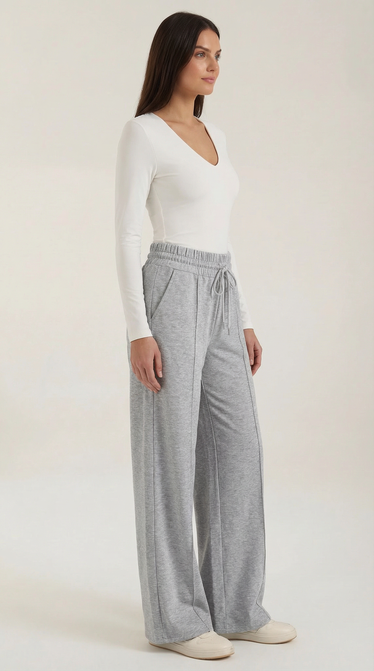 Pantaloni Donna a Gamba Larga con Coulisse