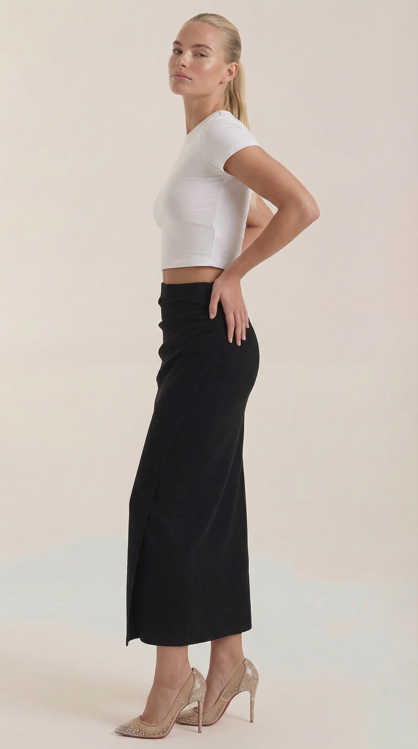Gonna Midi Donna con Ruché Laterale