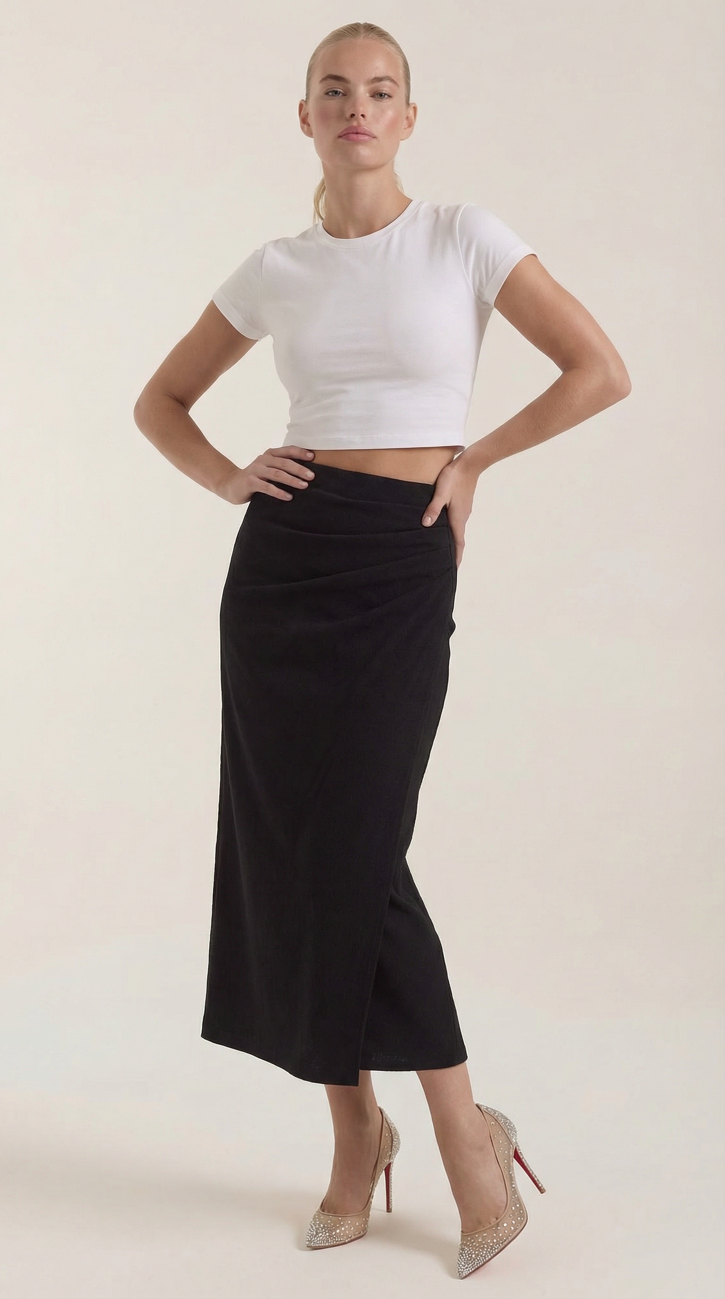 Gonna Midi Donna con Ruché Laterale