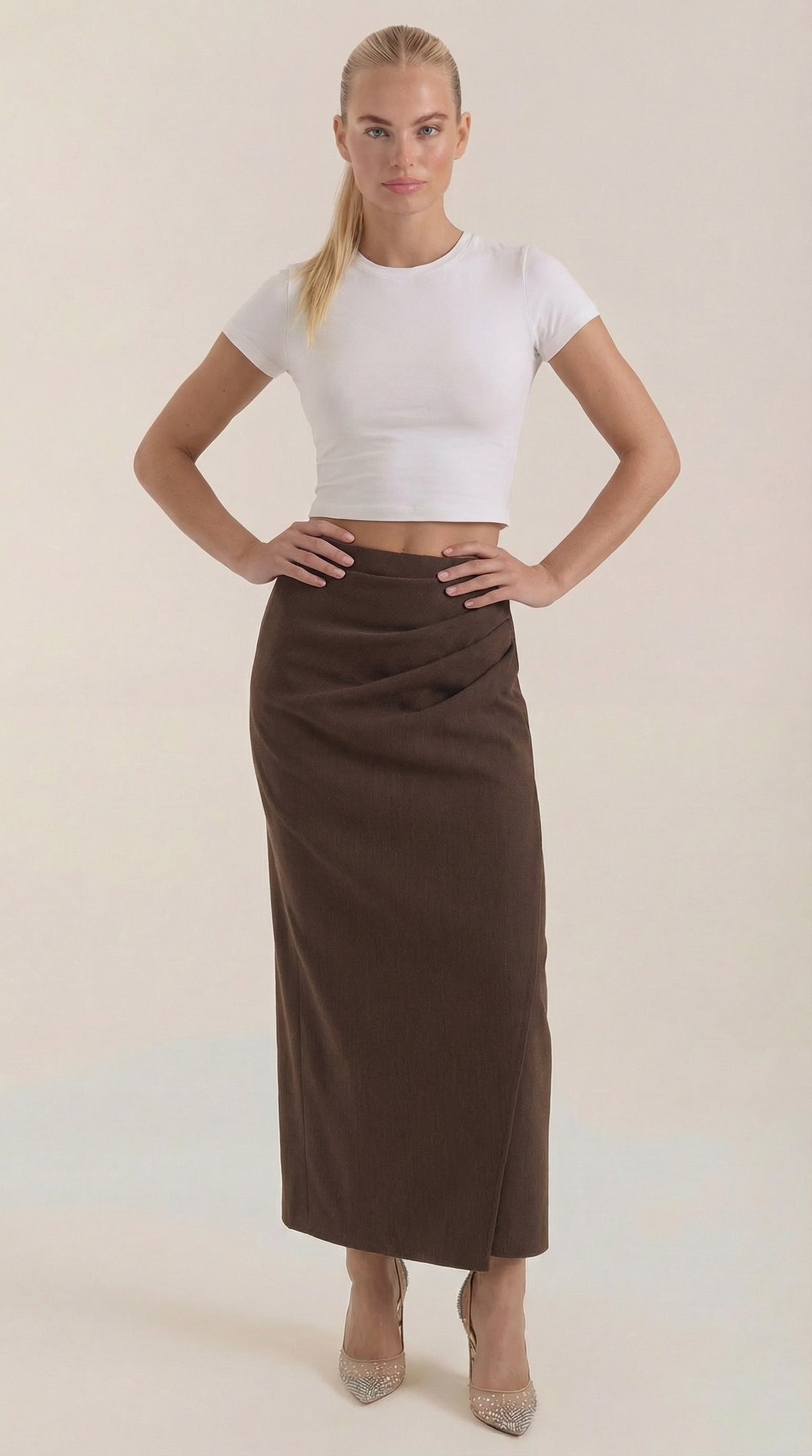 Gonna Midi Donna con Ruché Laterale