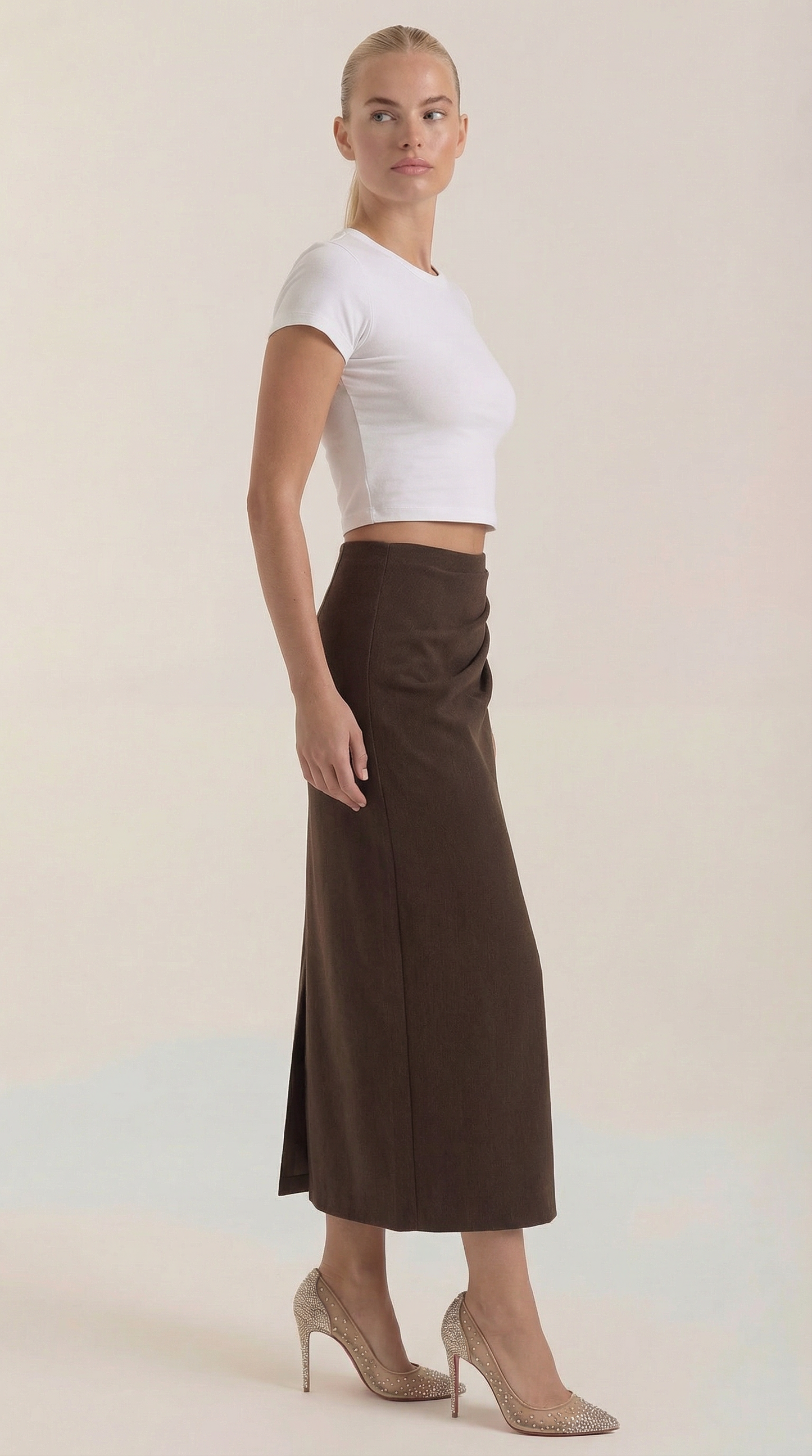 Gonna Midi Donna con Ruché Laterale
