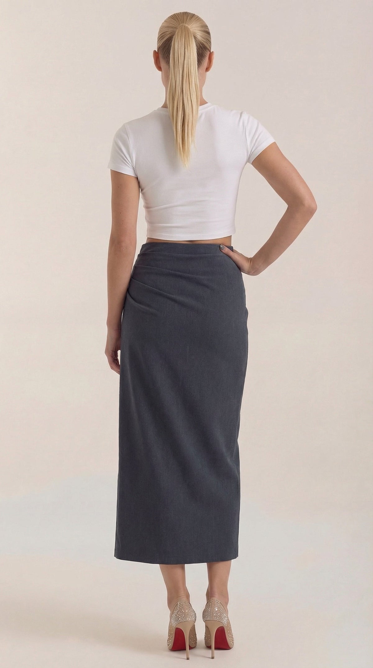 Gonna Midi Donna con Ruché Laterale