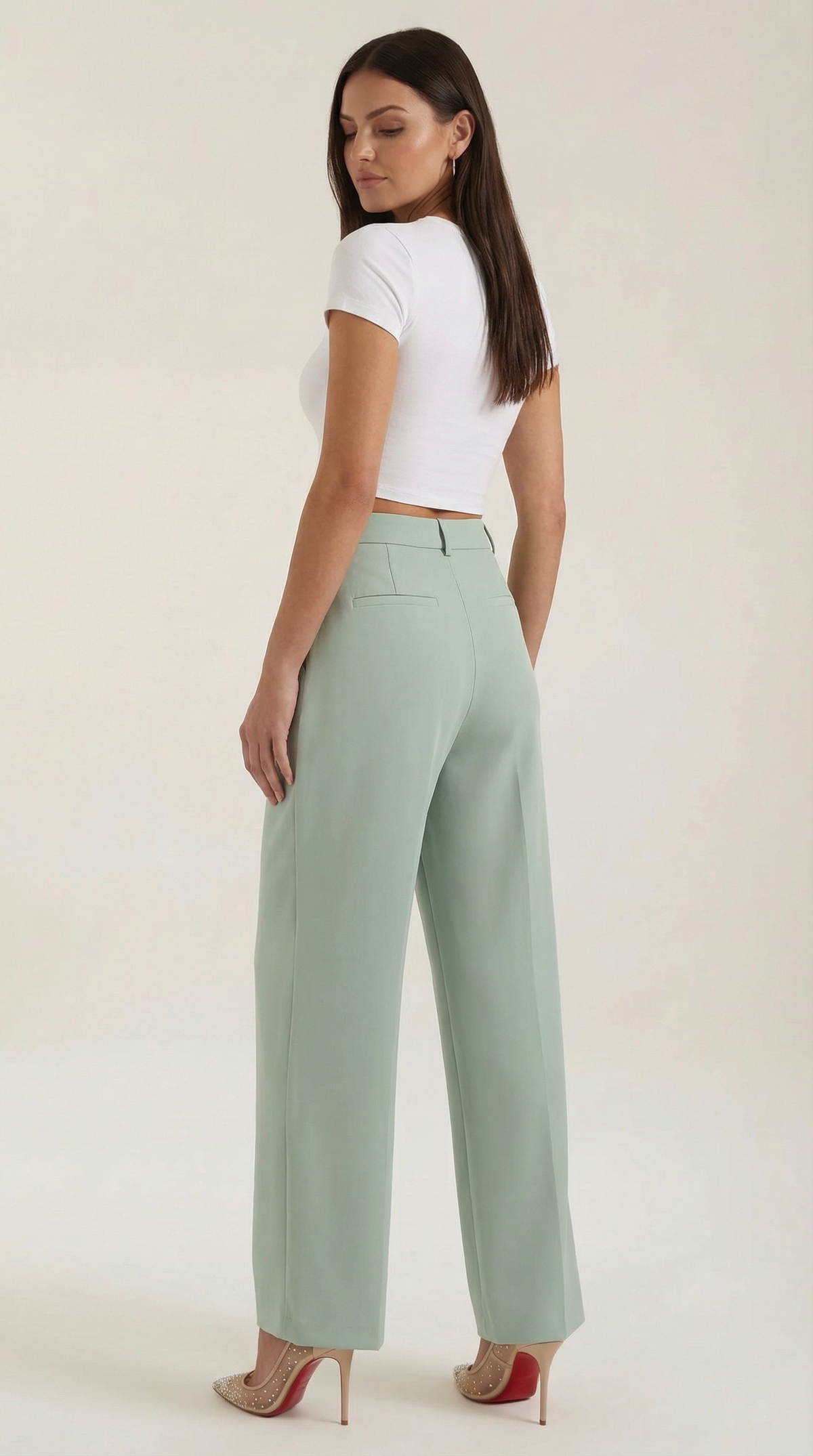 Pantaloni Chino Donna a Gamba Larga Vita Alta
