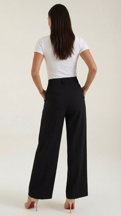 Pantaloni Chino Donna a Gamba Larga Vita Alta