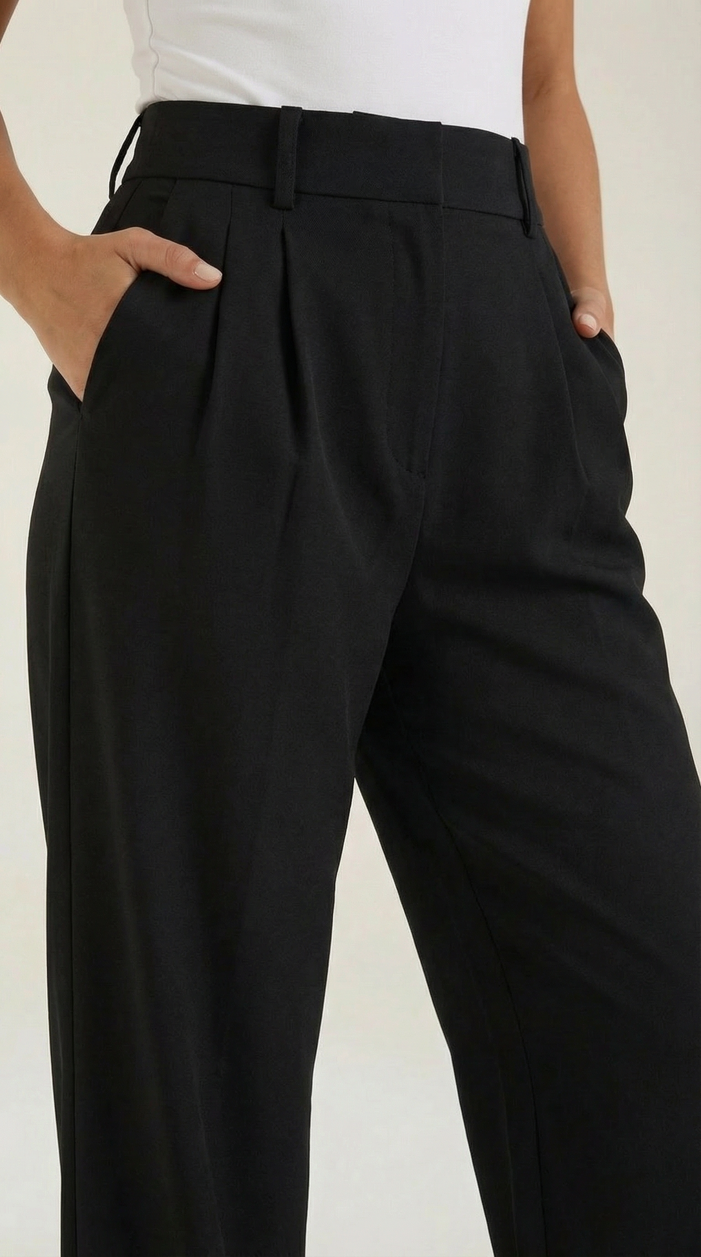 Pantaloni Chino Donna a Gamba Larga Vita Alta