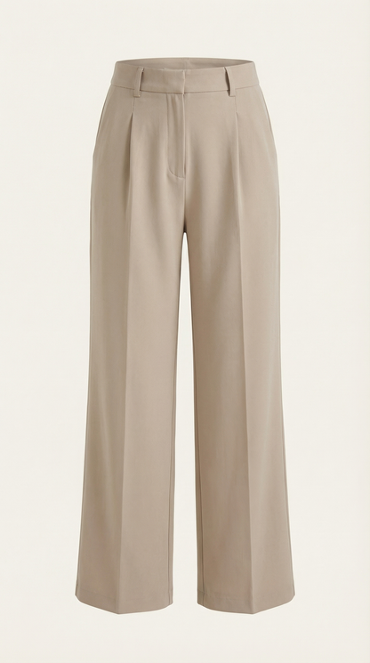 Pantaloni Chino Donna a Gamba Larga Vita Alta