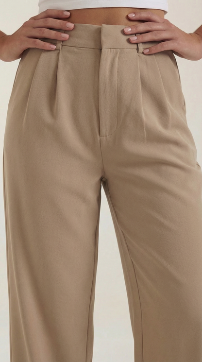 Pantaloni Chino Donna a Gamba Larga Vita Alta
