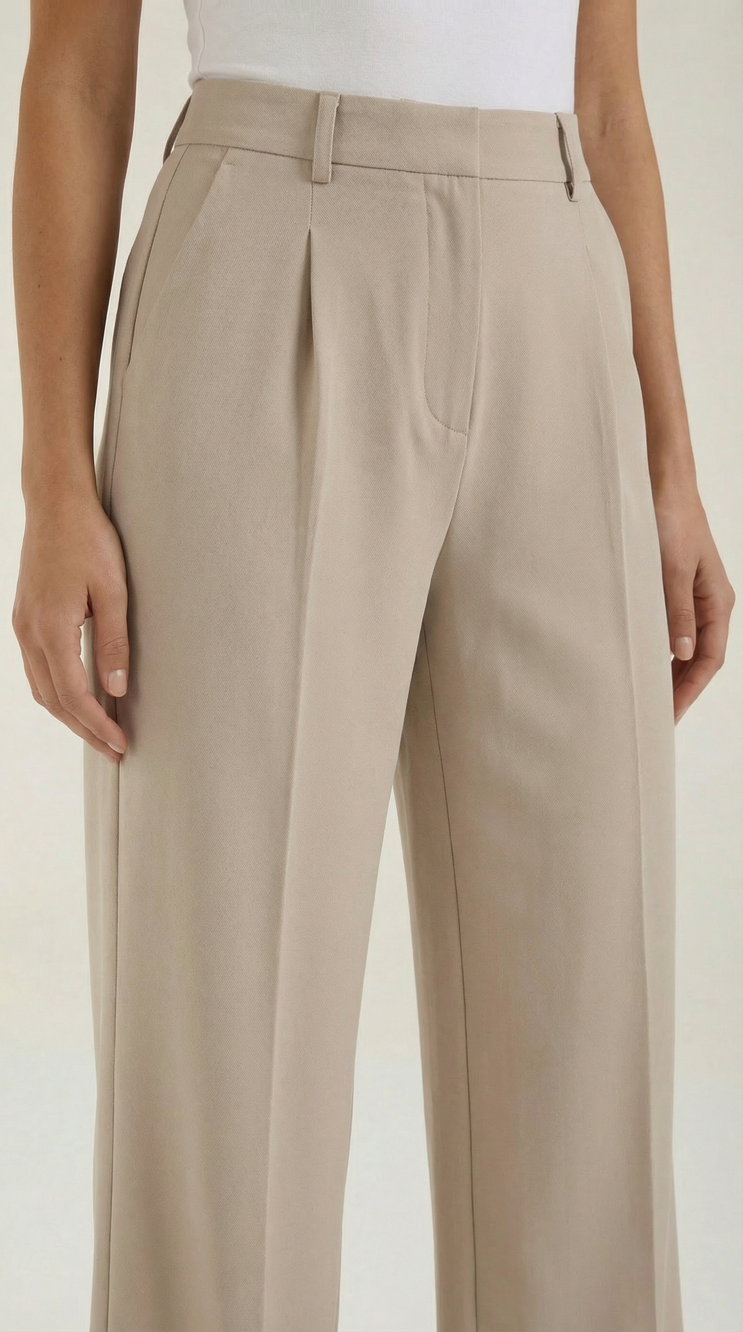 Pantaloni Chino Donna a Gamba Larga Vita Alta