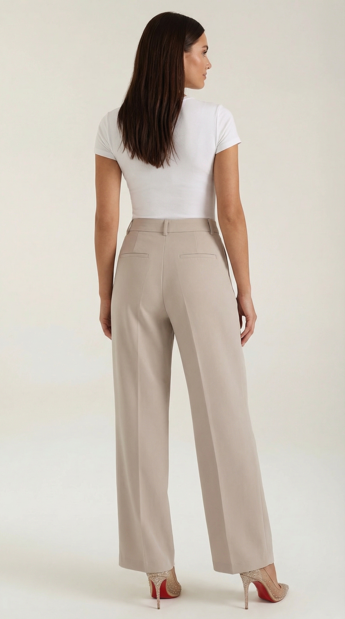 Pantaloni Chino Donna a Gamba Larga Vita Alta