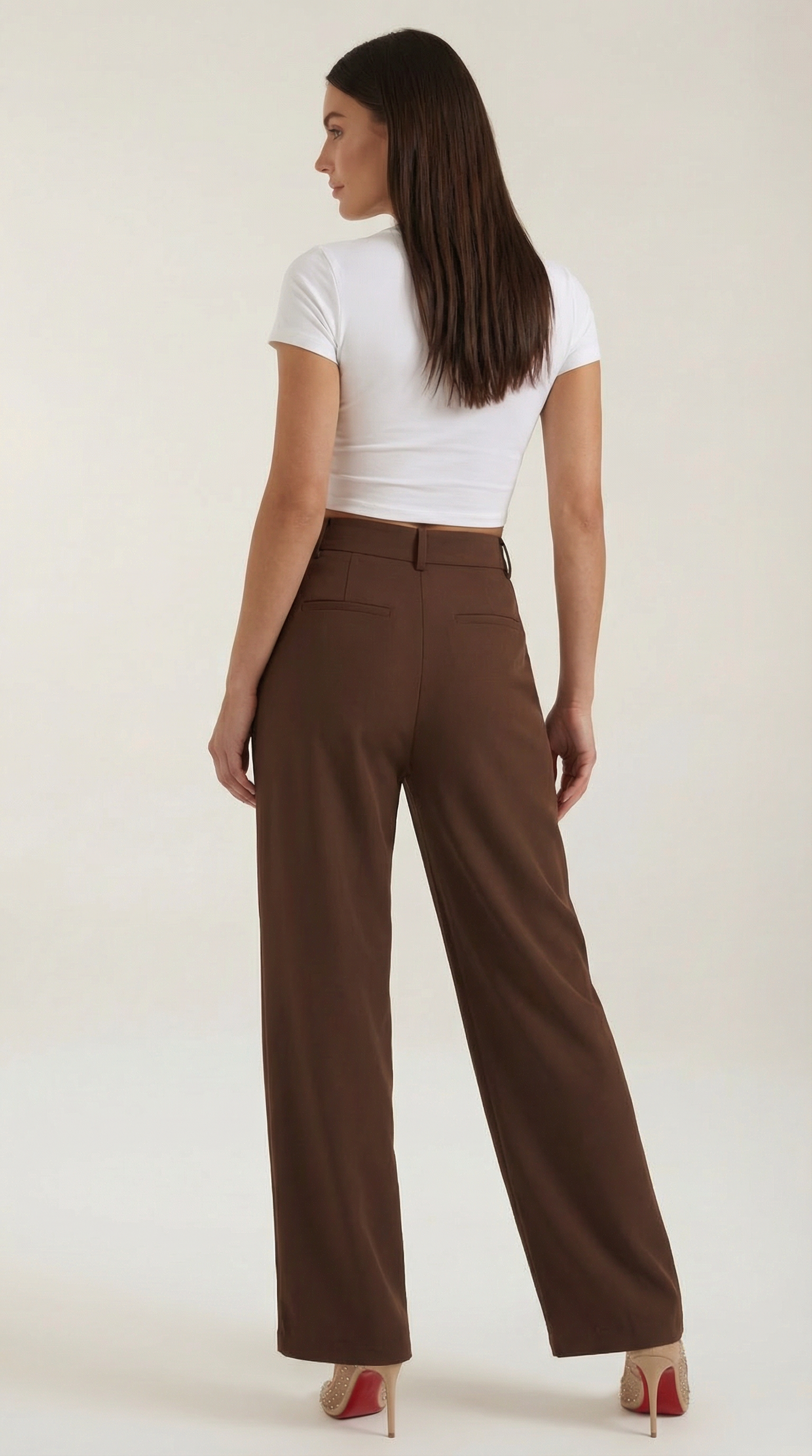 Pantaloni Chino Donna a Gamba Larga Vita Alta