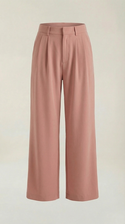 Pantaloni Chino Donna a Gamba Larga Vita Alta