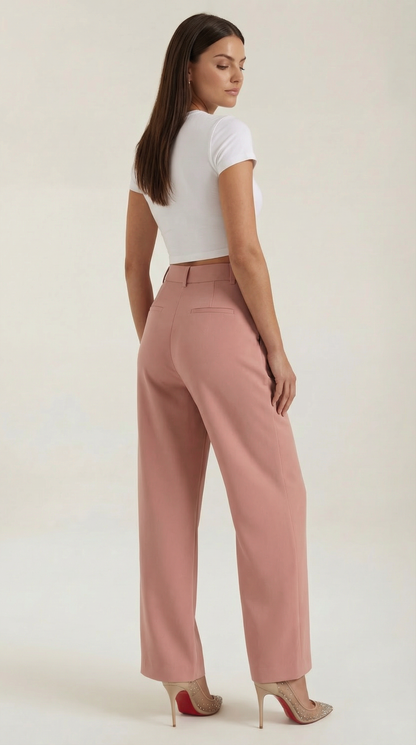 Pantaloni Chino Donna a Gamba Larga Vita Alta
