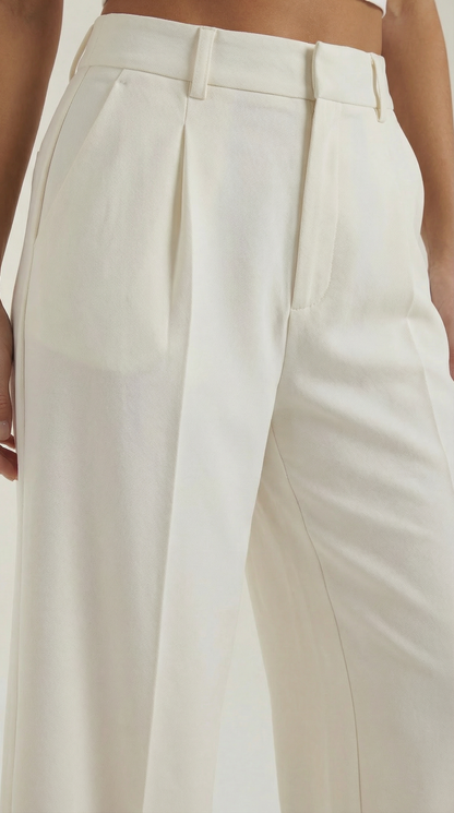 Pantaloni Chino Donna a Gamba Larga Vita Alta