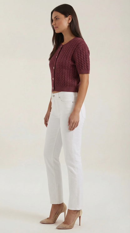 Cardigan Corto Donna in Maglia a Trecce