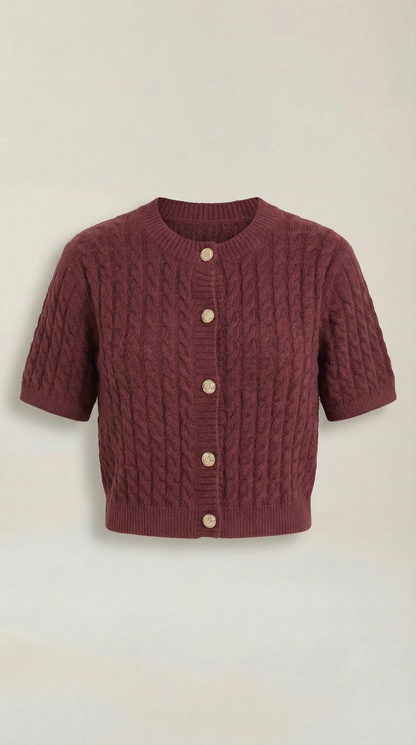 Cardigan Corto Donna in Maglia a Trecce