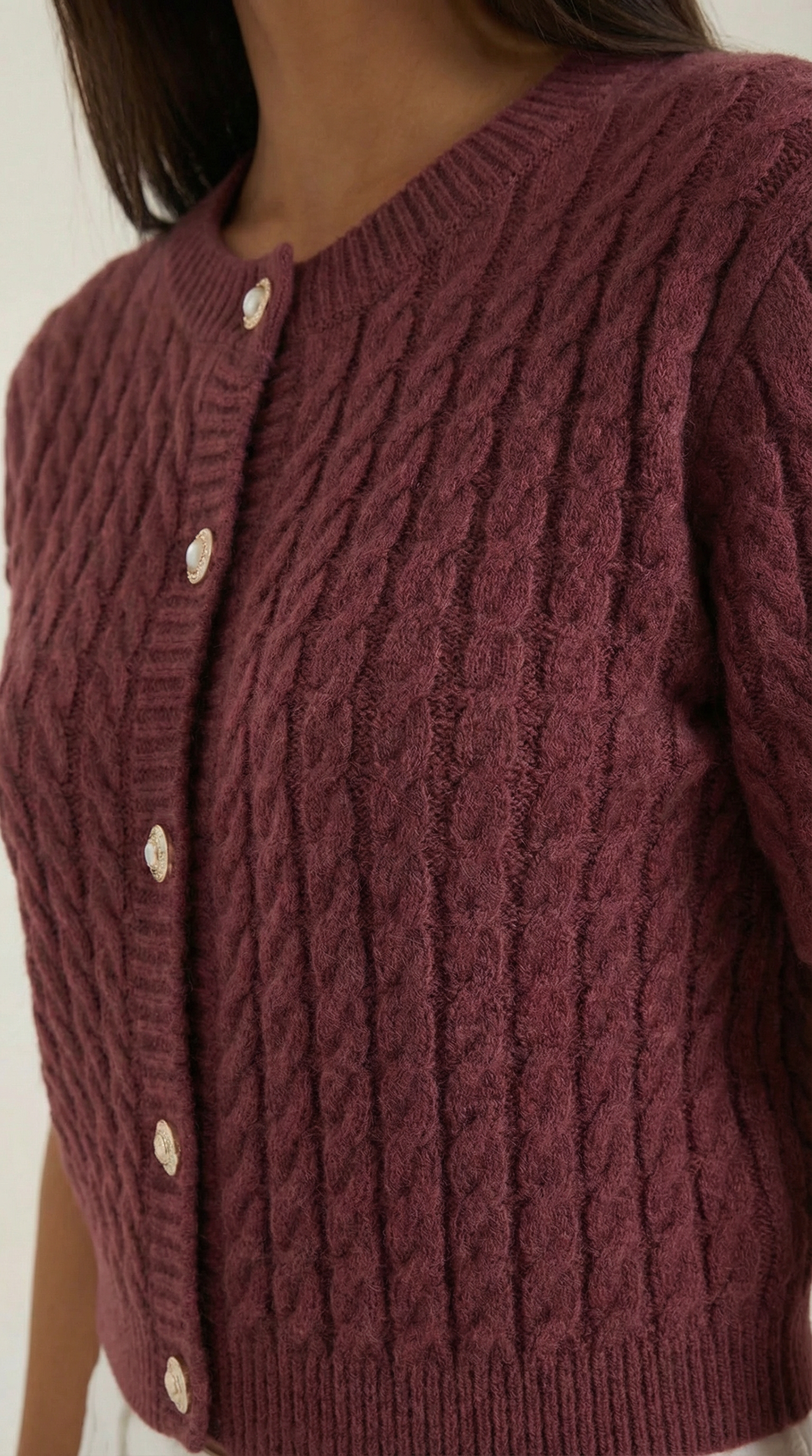 Cardigan Corto Donna in Maglia a Trecce