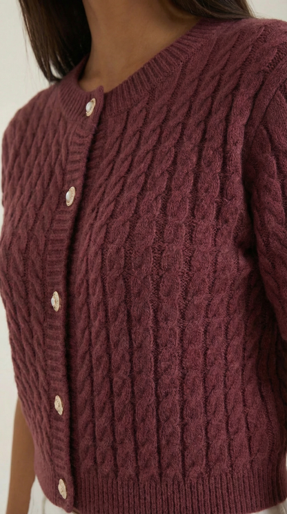 Cardigan Corto Donna in Maglia a Trecce