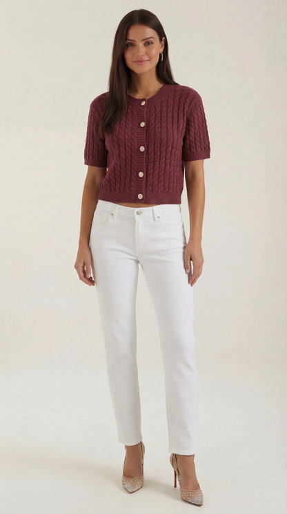 Cardigan Corto Donna in Maglia a Trecce