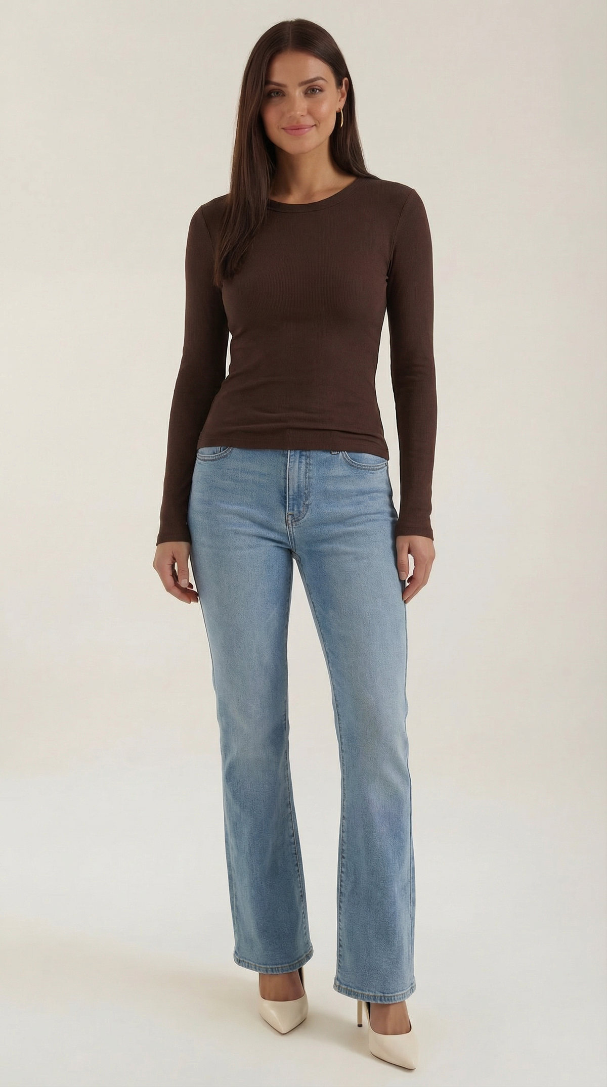 Maglia Donna a Coste con Scollo Rotondo