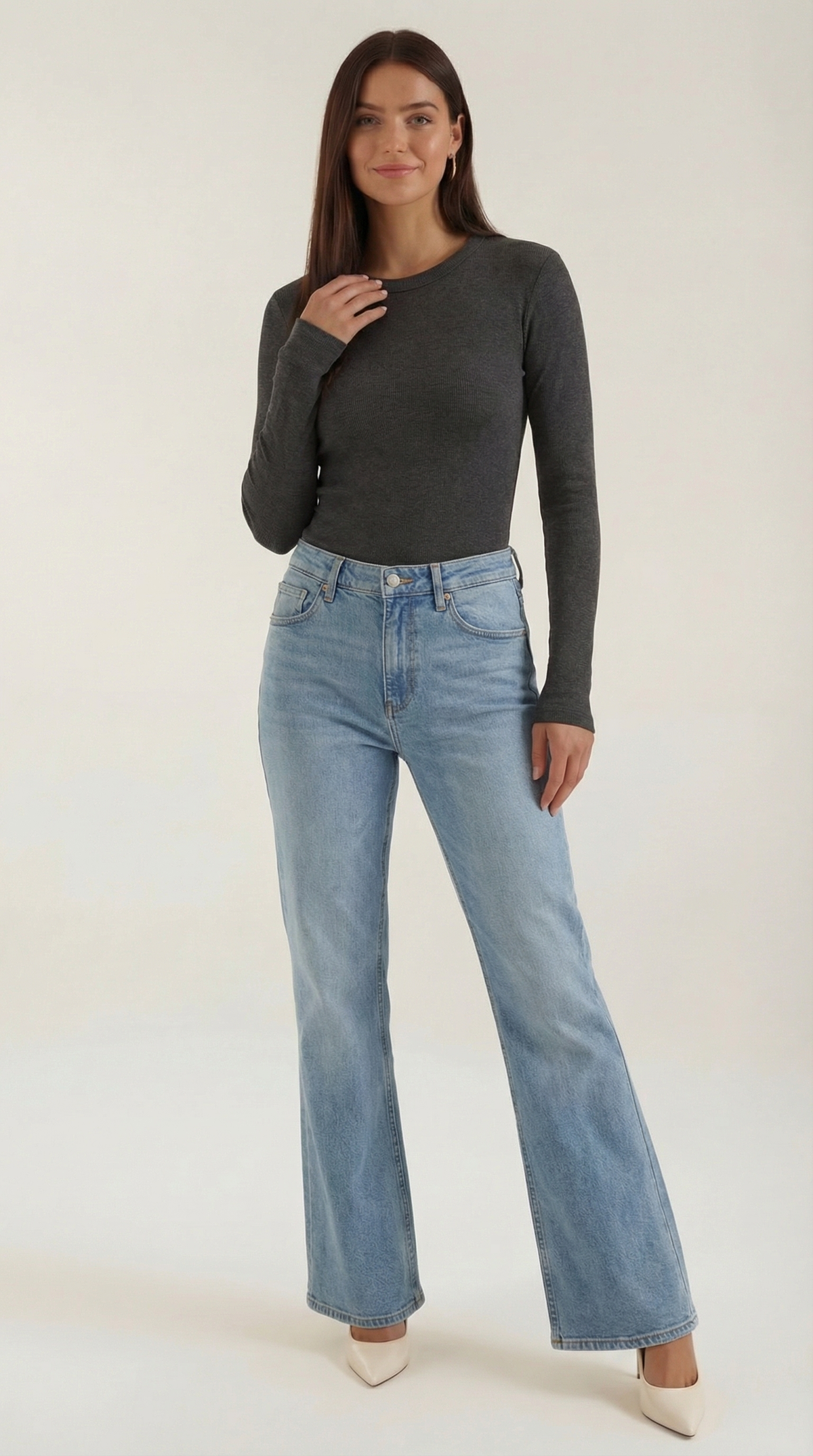 Maglia Donna a Coste con Scollo Rotondo