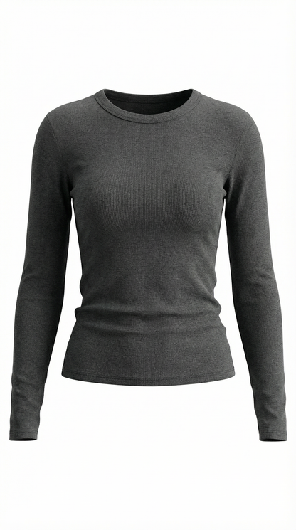Maglia Donna a Coste con Scollo Rotondo